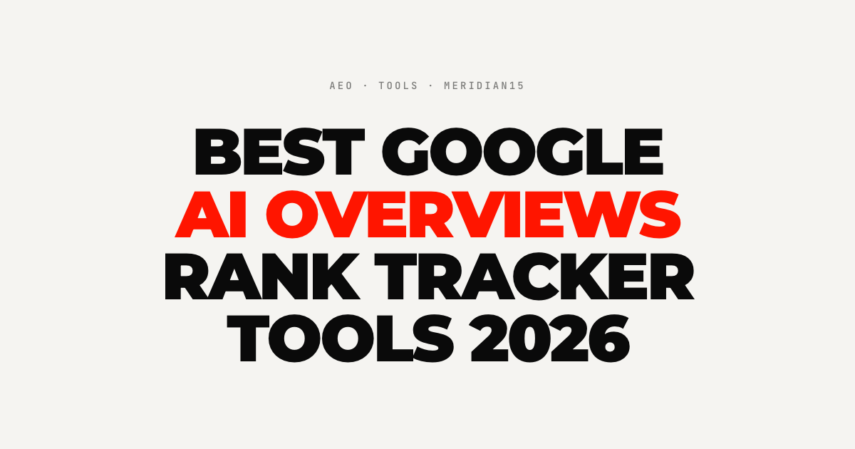 Best Google AI Overviews Rank Tracker Tools 2026 magazine cover, with AI Overviews highlighted in red against cream paper