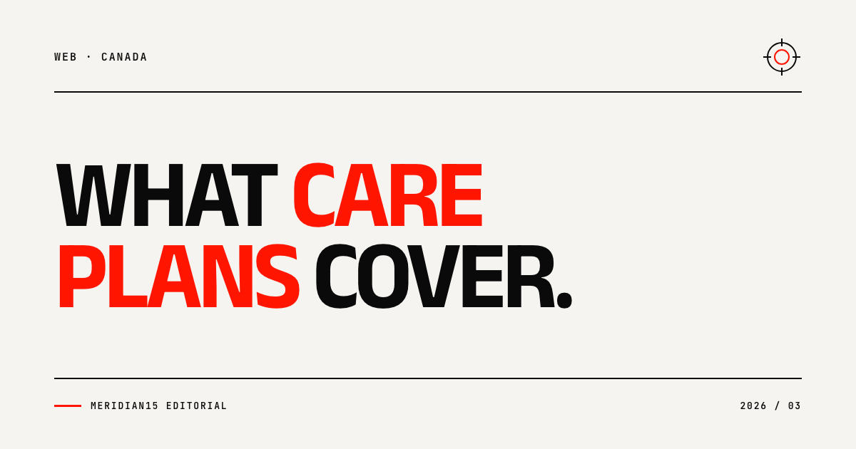 Meridian15 editorial cover with the headline What Care Plans Cover, with Care Plans highlighted in red