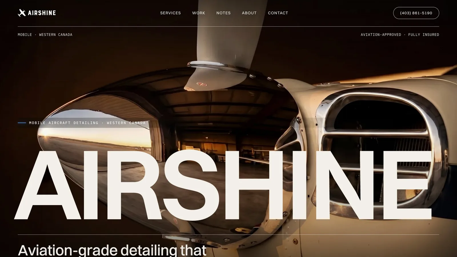 The Airshine homepage on a desktop.