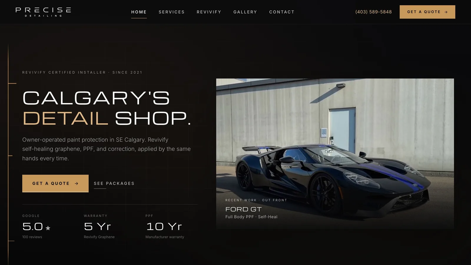The Precise Detailing homepage on a desktop.