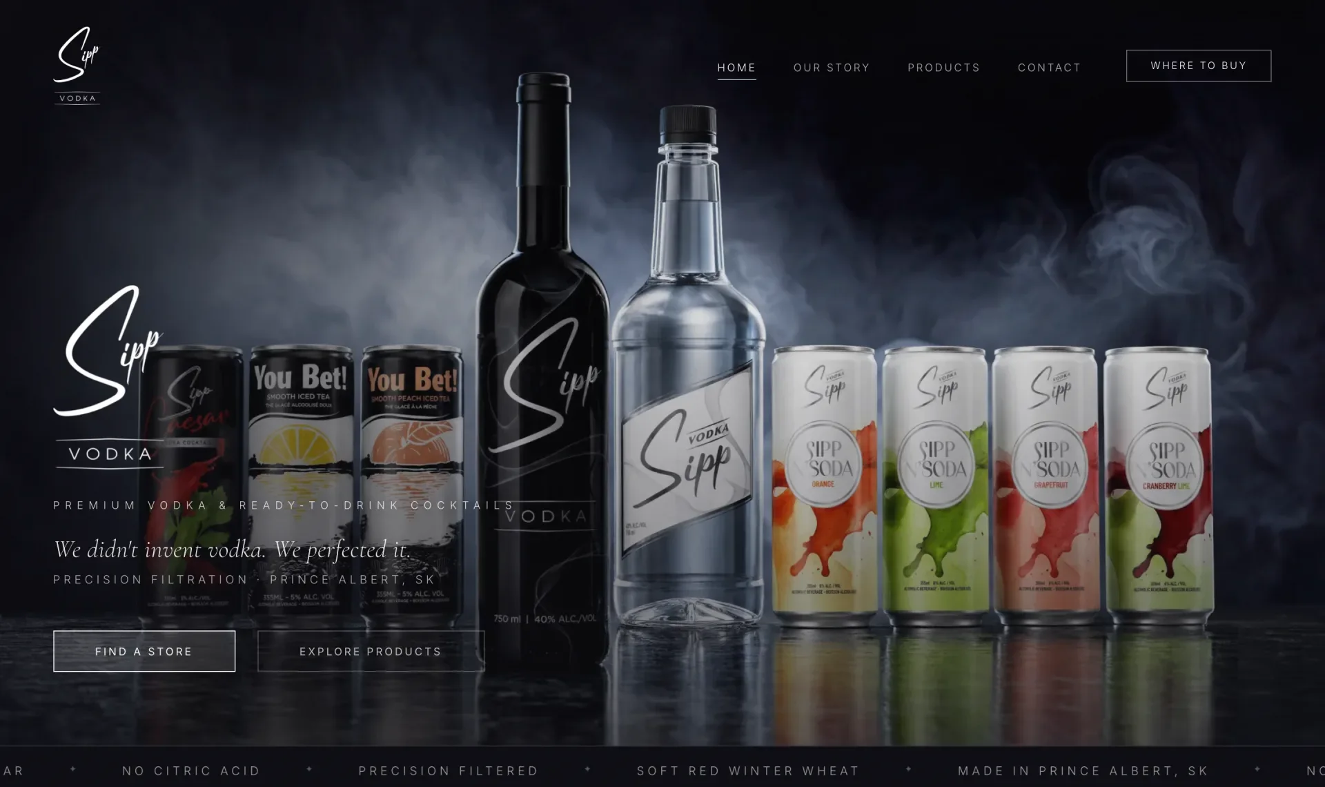 Sipp Vodka website homepage