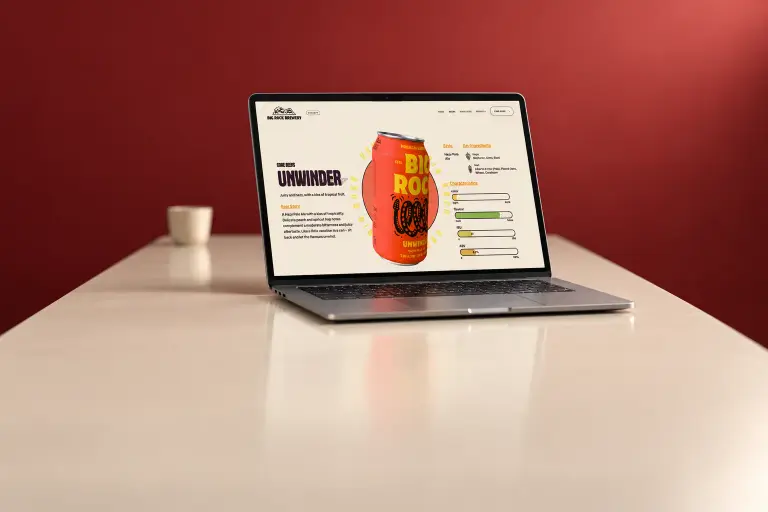 The Big Rock Brewery concept site on a laptop, on a red set