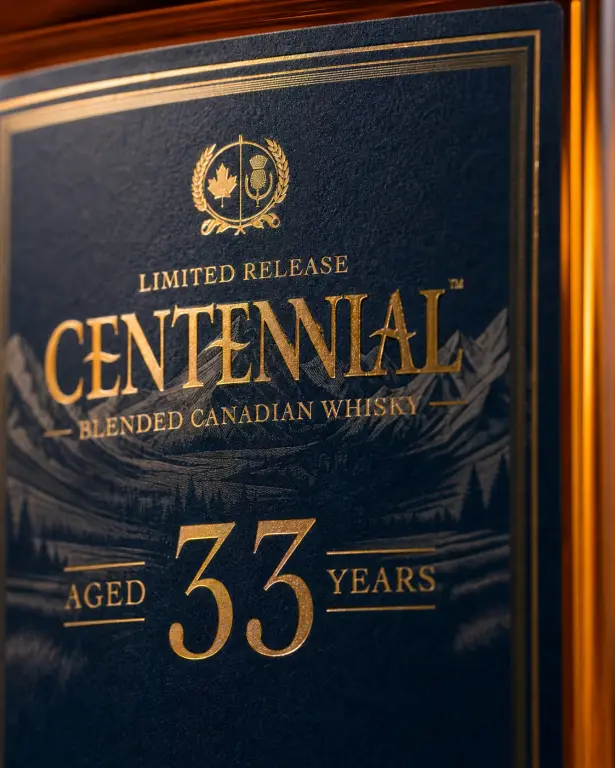 The Centennial 33 label, a limited release blended Canadian whisky