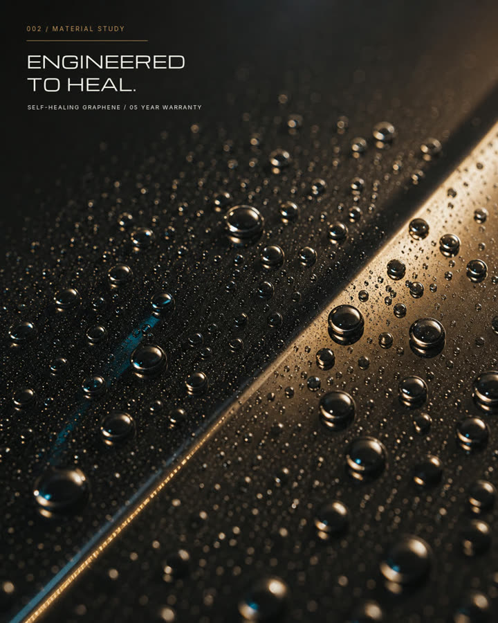 Water beading on coated paint under the heading Engineered to heal, from the Precise Detailing coating page