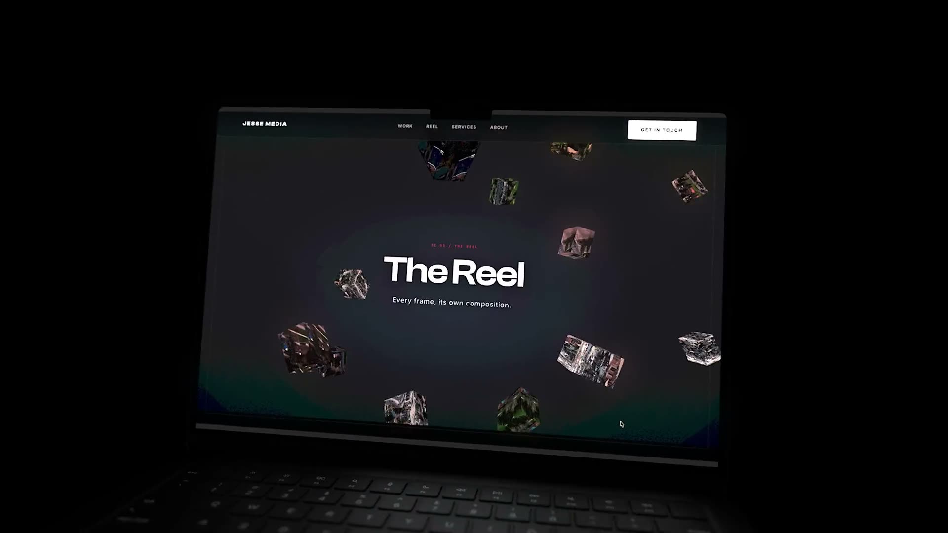 The Jesse Media film portfolio on a desktop screen, built by Meridian15
